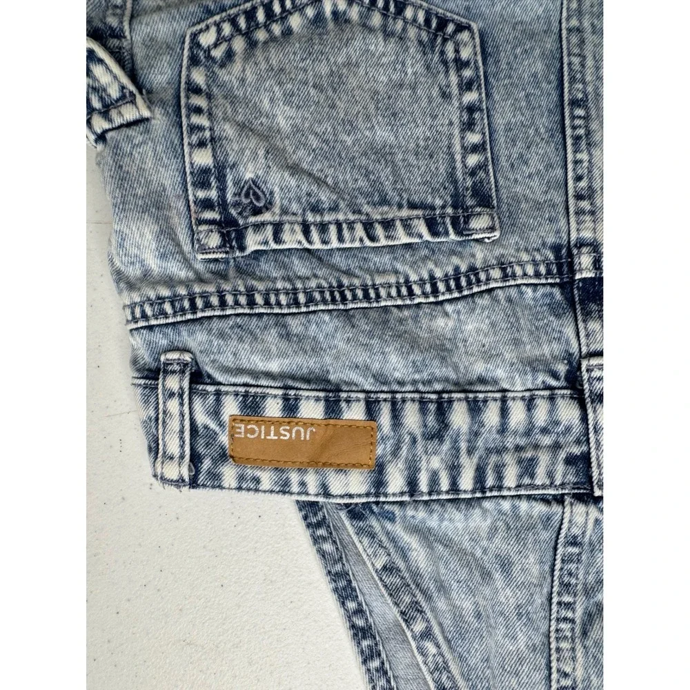 Justice Peanuts Snoopy Acid Wash Denim Shortalls Girls‎ Blue Cargo Bib Overalls